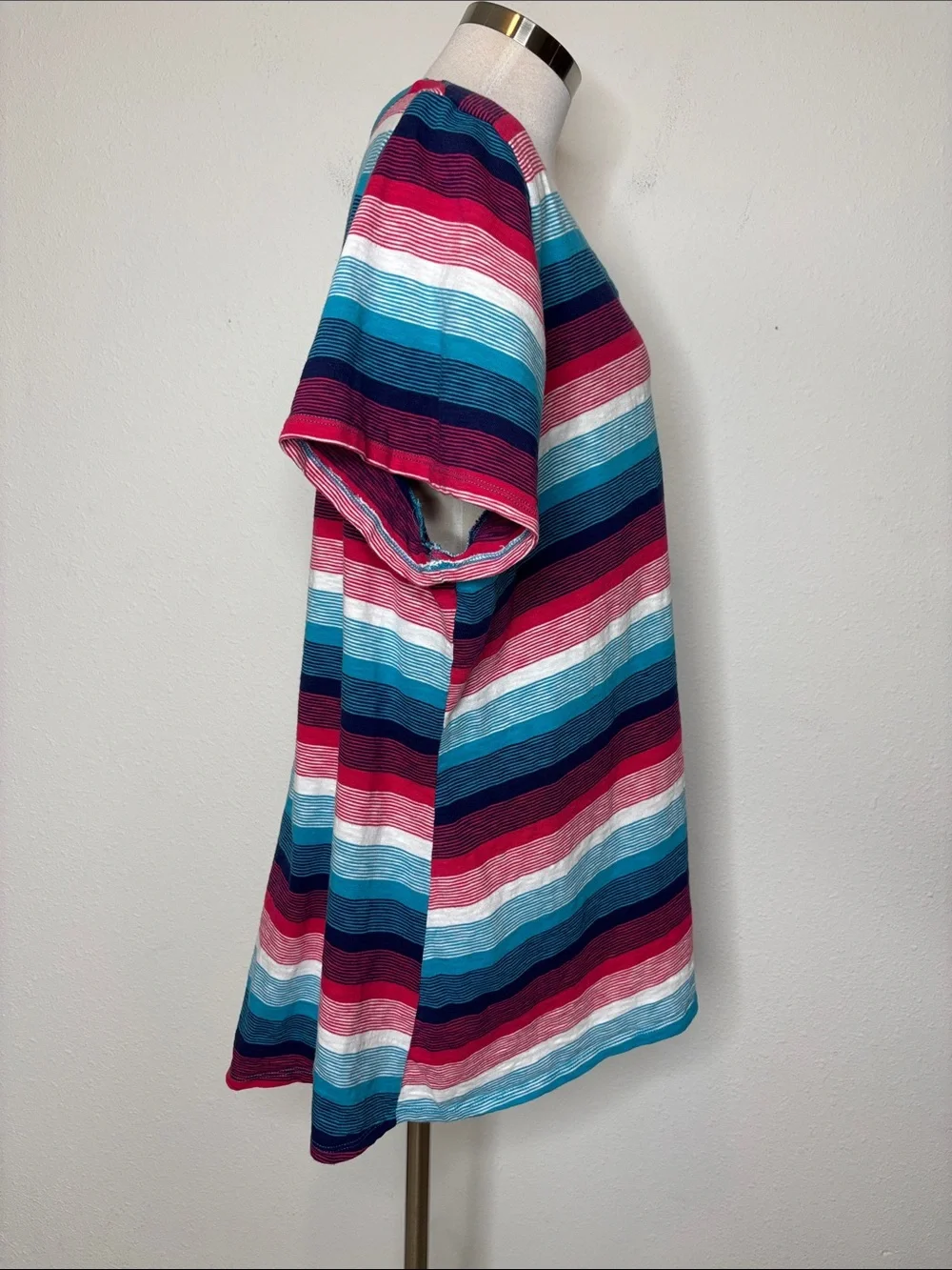Lane Bryant Striped V-Neck Tie-Hem Top in Teal, Navy, Pink & White - Picture 5 of 6